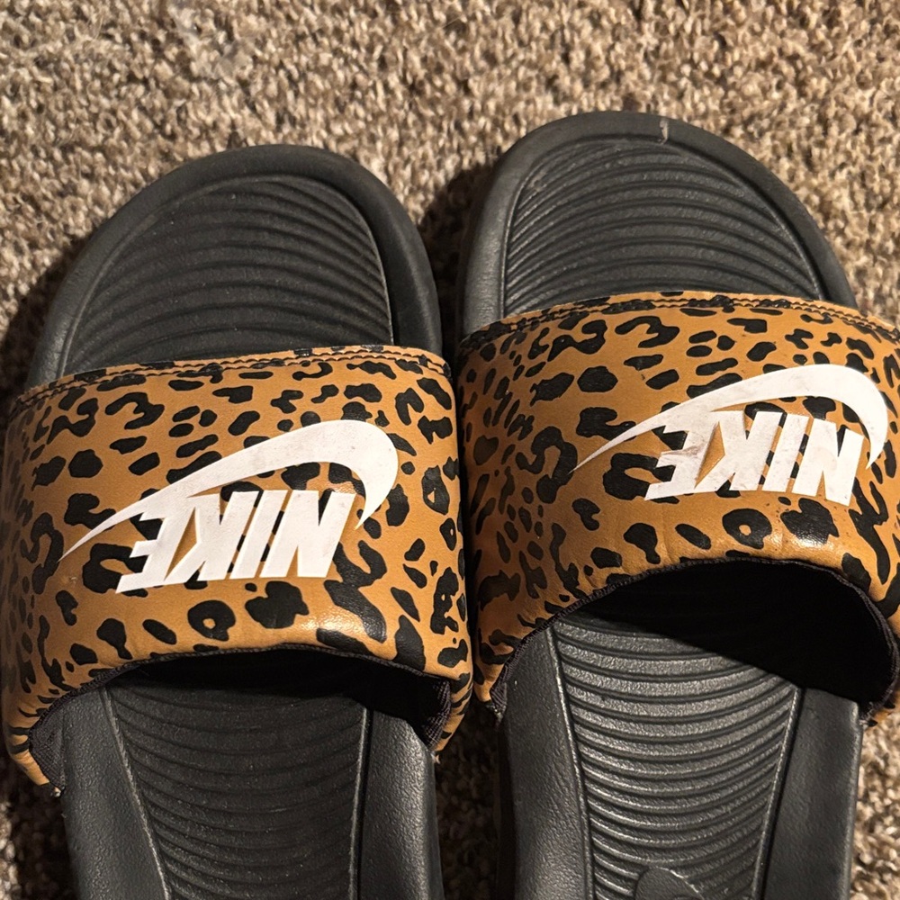 Nike Yellow and Black Leopard Slides